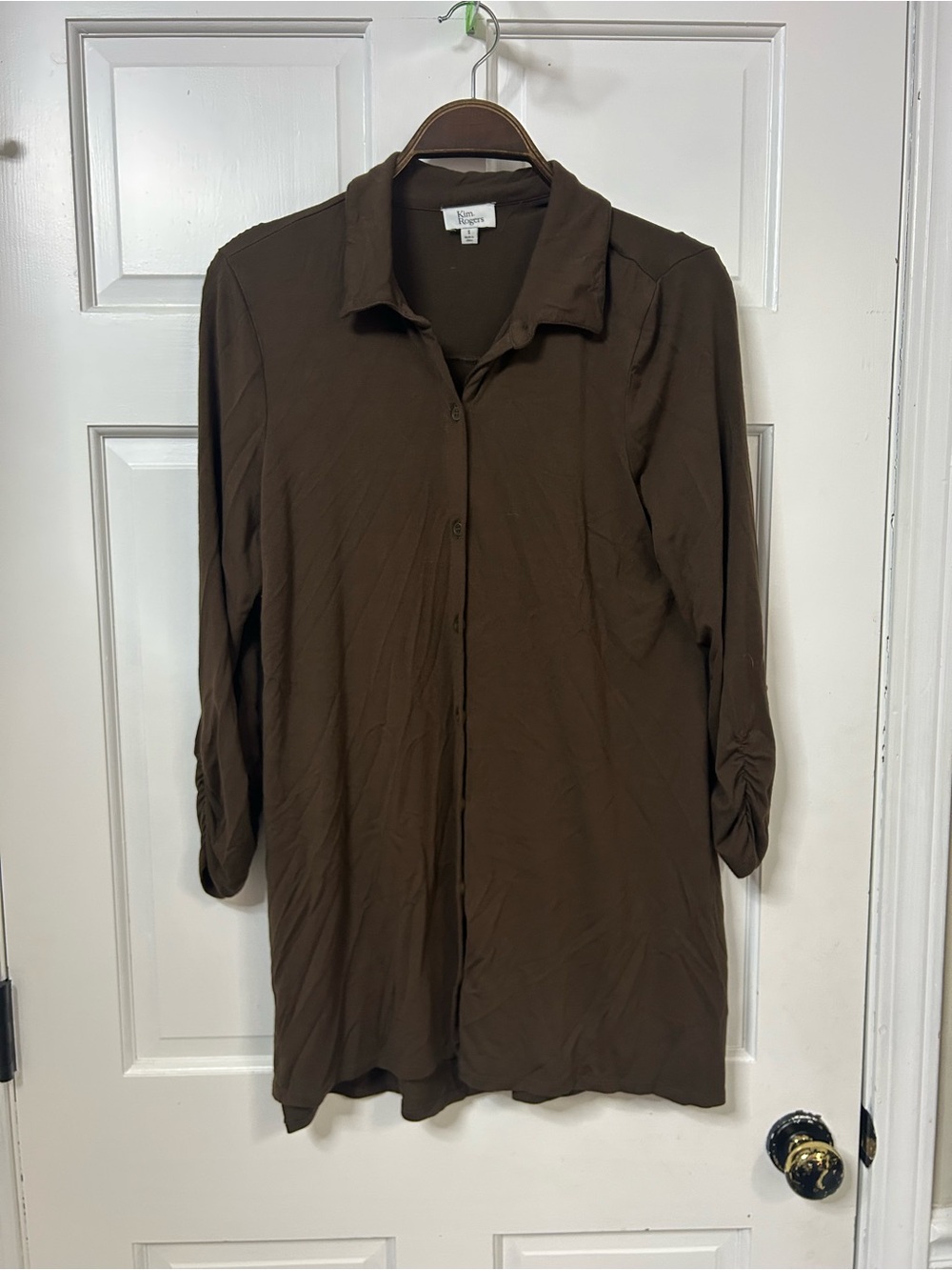 Kim Rogers Brown Button-Front Tunic Top